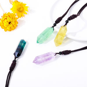 Bestone Kalung Liontin Kristal Bandul Geometri Peluru Ametis Heksagonal Kuarsa Batu Alam Baru untuk Wanita dan Pria - Product Image 4