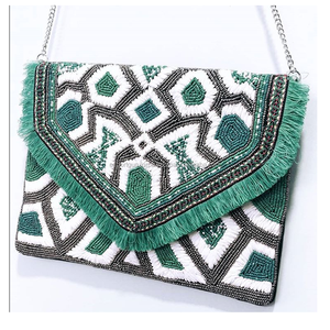 Bolso de mano de lujo para mujer, bolso de mano para fiesta de noche, personalizable, estilo bohemio, cremallera, bolso de mensajero nupcial bordado - Product Image 4