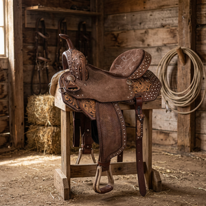 Silla de montar western portátil de cuero genuino con adornos florales y cristales para caballos, ideal para doma clásica. - Product Image 2