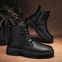 Bottes de travail pour hommes, fabrication OEM, style Martin, dessus en PU artificiel, fermeture éclair latérale, semelle épaisse antidérapante, lacets, bottes à la cheville