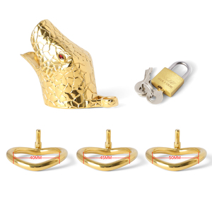 Gratis Custom Box - Bdsm Cockcage Goud Slang Afsluitbaar Penisslot Rvs Cobra <span class=keywords><strong>Ring</strong></span> Mannelijke Kuisheid Apparaat Gordel - Product Image 6