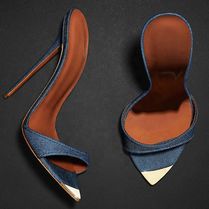 Sandales pour femmes à bout ouvert pointu, design simple, taille 45, talon fin, à enfiler, chaussures d'été habillées, type claquettes - Product Image 5