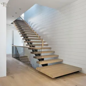 室内木楼梯厂家现代木直楼梯
