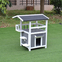 Maison pour chat moderne de luxe en bois, directement de l'usine, avec balcon et escaliers, abri surélevé résistant aux intempéries