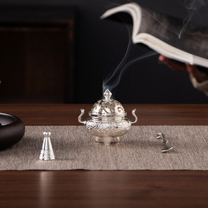 Quemador de incienso en miniatura, conjunto de tres piezas dorado en plata, hecho a mano para ceremonia del té, uso doméstico, adorno Zen para interiores - Product Image 1