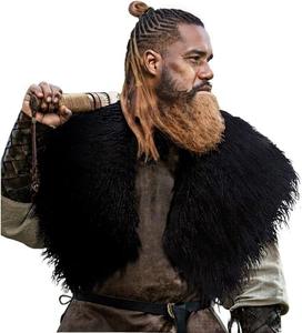 Cuello de piel Ropa de invierno <span class=keywords><strong>Rey</strong></span> Guerrero Capa Vikingo Mantón de piel Guerrero medieval Capa de piel artificial Disfraz de cosplay de Halloween - Product Image 1