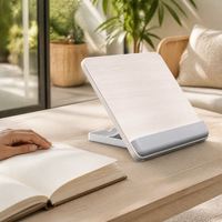 Support de bureau P29 pour ordinateur portable et tablette, avec structure en ABS, MDF et gel, idéal pour le bureau, la lecture et le travail avec des documents.