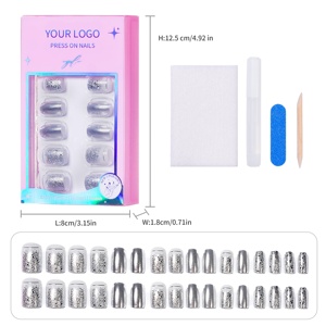<span class=keywords><strong>Faux</strong></span> <span class=keywords><strong>ongles</strong></span> en chrome argenté scintillant, faits à la main, à presser, dropshipping, emballage marque privée, 32 pièces, <span class=keywords><strong>ongles</strong></span> acryliques à presser - Product Image 1