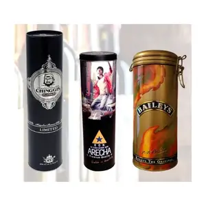 Custom design top quality rum gin whiskey brandy vodka champagne wine bottle packaging tin canisters with lid wine tin tube