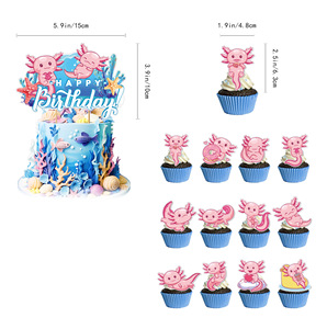 Ensemble de décorations pour fête d'enfants Axolotl, ballons joyeux anniversaire, décoration de gâteau, fournitures pour 1er anniversaire pour garçons et filles, thème salamandre - Product Image 5