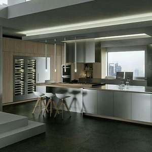 וילה מתכת מודולרית עץ אלומיניום ארון עץ עם עיצוב אי מטבח עם משטח אבן מלאכותי - Product Image 4