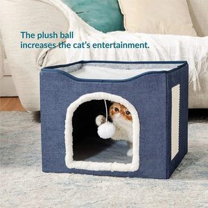 Foldable Pet Bed for Indoor <strong>Cats</strong> with Scratching Pad Large Soft Warm Pet <strong>Cat</strong> Condo House Equipment <strong>Cat</strong> Peekaboo Cave <strong>Hideaway</strong> - Product Image 4
