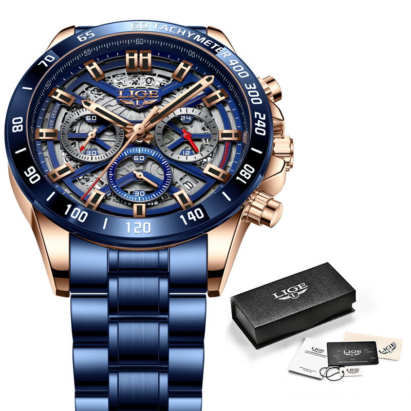 LIGE Nuovo orologio al quarzo in pelle di lusso per uomo Fashion