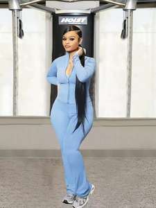 Conjunto Deportivo de 2 Piezas para Mujer, Mono Deportivo de Color Sólido con Cremallera, Traje de Gimnasio, Leggings de Yoga, Ropa Deportiva para Fitness, Ropa de Yoga para Mujer - Product Image 6