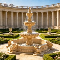 Fontaine à 3 niveaux en marbre beige TREVI - Sculptée à la main |   Resort Courtyard & Villa Estate Garden |   Sculpture paysagère d'extérieur