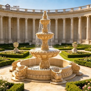Fontaine à 3 niveaux en marbre beige TREVI - Sculptée à la main |   Resort Courtyard & Villa Estate Garden |   Sculpture paysagère d'extérieur - Product Image 4