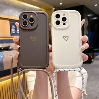 Coque de téléphone portable à estampage à chaud motif amour pour iPhone 16 13 14 18 11 Pro Max, coque souple avec chaîne, étui arrière souple