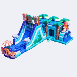 Parcours d'obstacles gonflable Summer Blue Tiki Tovi Shape Shifter, toboggan aquatique/sèche sur le thème Tiki Tovi avec structure gonflable - Product Image 2