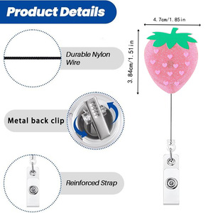 In stock: Glittery easy-open retractable <b>snap</b> acrylic strawberry badge <b>clip</b>, pink goose breast tag <b>clip</b>, rotating alligator - Product Image 5