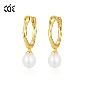 Hoop Earrings 14k Solid White Gold Lab Diamond Earrings Cute Charm Design Fine Jewelry