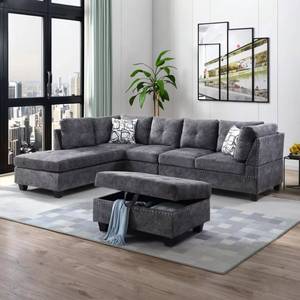 L-shaped Chesterfield-style extendable faux leather <b>cushioned</b> modular sofa with <b>storage</b> ottoman and reversible design, suitable - Product Image 4