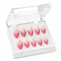 Faux ongles à presser rose brillant ombré avec paillettes argentées, forme amande, ongles décorés, type gel