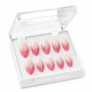 <span class=keywords><strong>Uñas</strong></span> Postizas Color <span class=keywords><strong>Rosa</strong></span> Brillante con Efecto Ombre, <span class=keywords><strong>Uñas</strong></span> Postizas con Purpurina Plateada, <span class=keywords><strong>Uñas</strong></span> Postizas Decoradas Tipo Gel - Product Image 2