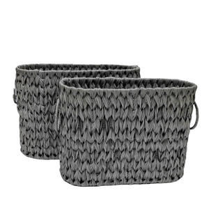 ตะกร้าเก็บของหวายถักโบไบทรงสี่เหลี่ยมผืนผ้า 40x28.5x18 ซม. ทำด้วยมือ สำหรับจัดระเบียบสำนักงาน สีขาวนม สีเทา - Product Image 5