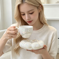 Ensemble de tasses à café en céramique rose personnalisé, style INS, tasse à fleurs créative pour le thé de l'après-midi et le petit-déjeuner, valeur esthétique élevée
