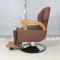 Fauteuil de Barbier Vintage Européen Haut de Gamme en Cuir PU Marron, Pompe Hydraulique Robuste, Inclinable, Accoudoirs en Bois, Base Chromée, Réglable en Hauteur
