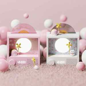 Redwingy Y08 mignon <span class=keywords><strong>lecteur</strong></span> de vinyle BT haut-parleur rétro platine <span class=keywords><strong>lecteur</strong></span> <span class=keywords><strong>CD</strong></span> haut-parleur avec atmosphère rvb veilleuse lampe horloge - Product Image 6