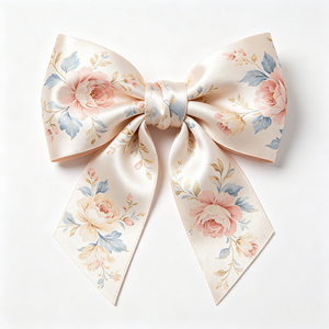 Lazo de Satén con Diseño Floral Vintage Beige, Venta al Por Mayor de Fábrica, Lazo Preformado de Tamaño Personalizado para Envolver Regalos y Decoración - Product Image 3