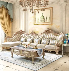 أريكة جلدية عتيقة مخصصة أنيقة مطلية بالذهب تصميم أوفا التمدد كرسي الجلوس عرش غرفة المعيشة المريحة