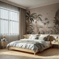 Papier peint mural amovible rétro vert, fond tropical, bord de mer, plantes et fleurs, beauté