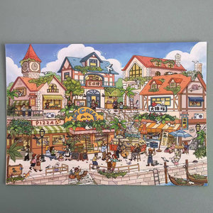 1 paquet d'autocollants 3D de paysage de ville en bord de mer, édition super grand format A4, avec film double transparent spécial à l'huile - Product Image 1