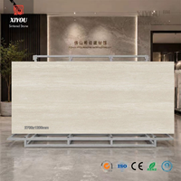 Losa de Piedra Sinterizada de Travertino Beige Italiano de 12 mm, 1200x2700 mm, con Vetas Pulimentadas en Forma de Libro, para Diseño de Paredes de Ducha