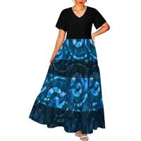 Robe longue décontractée ample à col en V et manches courtes pour femme, imprimé spirale tie-dye style bohème, superposée, coupe gâteau, longueur ras du sol, vente en gros