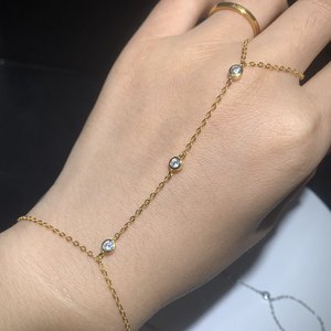 Bracciale a Catena per Dita in <span class=keywords><strong>Argento</strong></span> Sterling <span class=keywords><strong>925</strong></span> con Anello e Zirconi Rotondi Incastonati per Donna - Product Image 6