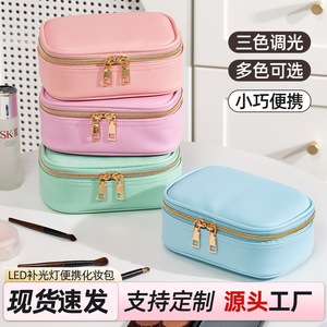 Portable Cosmetic <b>Case</b> With Mirror 17.5X12.5X6Cm Waterproof Pu Leather Travel <b>Makeup</b> Bag Solid Color Zipper Closure - Product Image 4