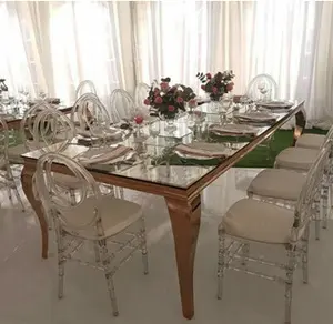 Modern tasarım mobilya paslanmaz çelik düğün sandalyesi ve masa ayna cam/MDF yemek masası