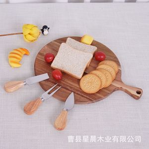 Acacia <b>Wood</b> Cutting Board Round 33cm With Handle Solid <b>Wood</b> Chopping <b>Block</b> For Bread Cheese Serving Tray - Product Image 2