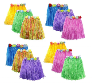 Jupe en herbe hawaïenne pour enfants de 40 cm de long, élastique, avec fleurs d'hibiscus, pour fête d'anniversaire, décorations de fête tropicale - Product Image 1