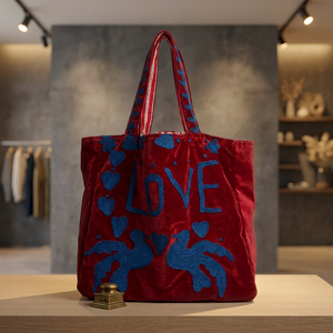 Bolso Tote de Terciopelo Bordado Suzani Hecho a Mano al por Mayor, Bolso de Hombro Casual con Estampado de Pájaros del Amor de Lujo, Bolsos de Compras Ecológicos - Product Image 6