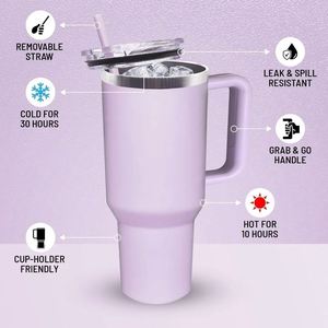 White Stainless Steel Tumbler 40oz <b>With</b> Handle And <b>Straw</b> Vacuum Insulated Travel Mug - Product Image 5