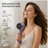 Sèche-cheveux ionique en céramique intelligent à contrôle de température par IA, moteur BLDC haute vitesse, 6 réglages de chaleur, accessoires magnétiques, pour hôtels et camping-cars