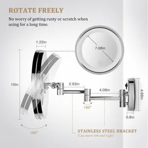 Maquillage Chrome Donking Kcl510 Miroir cosmétique de forme ronde grossissement simple face mural