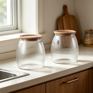 Bottiglia in <span class=keywords><strong>Vetro</strong></span> di Grande Capacità con Coperchio in Legno, Realizzata in <span class=keywords><strong>Vetro</strong></span> <span class=keywords><strong>Pyrex</strong></span> con Coperchio in Legno di Acacia, Contenitore Sigillato per Conservazione Cereali - Product Image 3