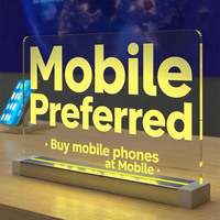 Panneau publicitaire LED en acrylique transparent portable personnalisé, éclairé, pour table ou bureau, avec base