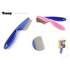 Peigne anti-puces Yommy pour animaux de compagnie, 3,5 cm, bleu et rose, à dents métalliques double face, outil de toilettage pour animaux - Product Image 1