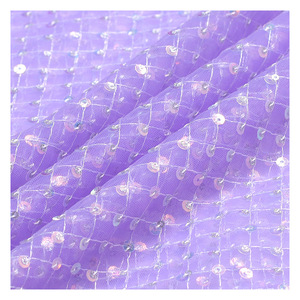 보라색 스팽글 3mm/5mm 자수 레이스 원단 100% 폴리에스터 직조 평직 메쉬 가방 신발 및 홈 텍스타일용 - Product Image 1